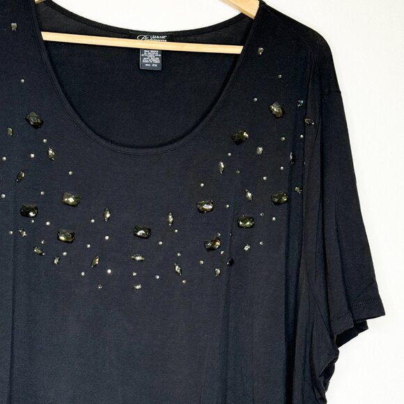 Liz & Me Platinum Collection Black Rhinestone Embellished Scoop Neck Tee 2X - Picture 2 of 9